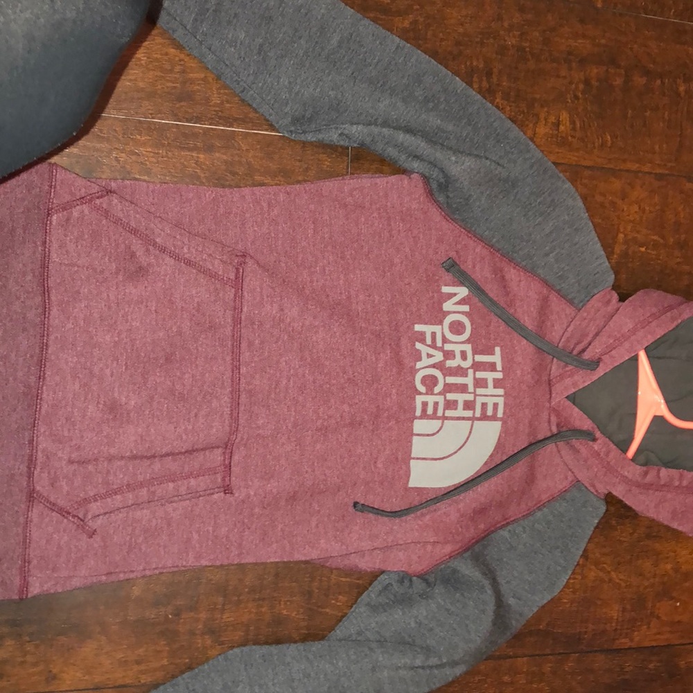 North face hoodie grey and burgundy